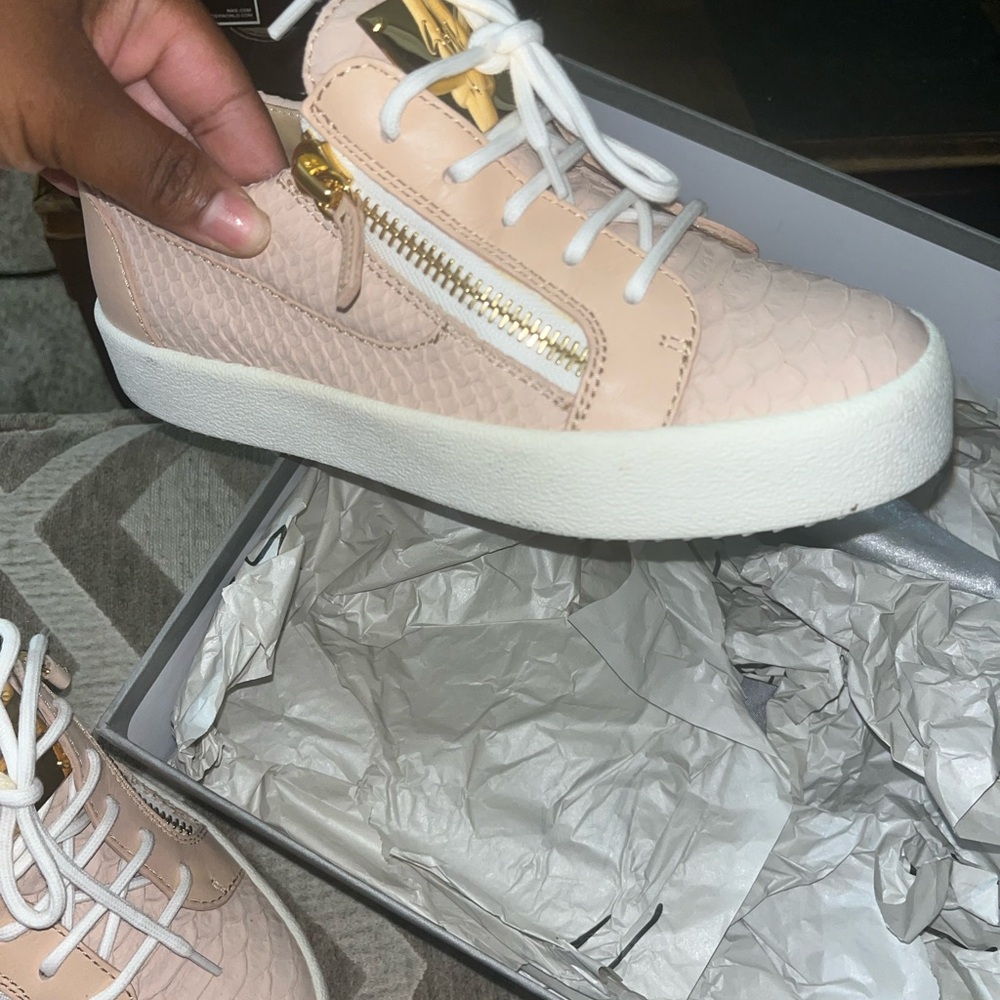 Pink And White Python Embossed Leather Sneaker - image 3